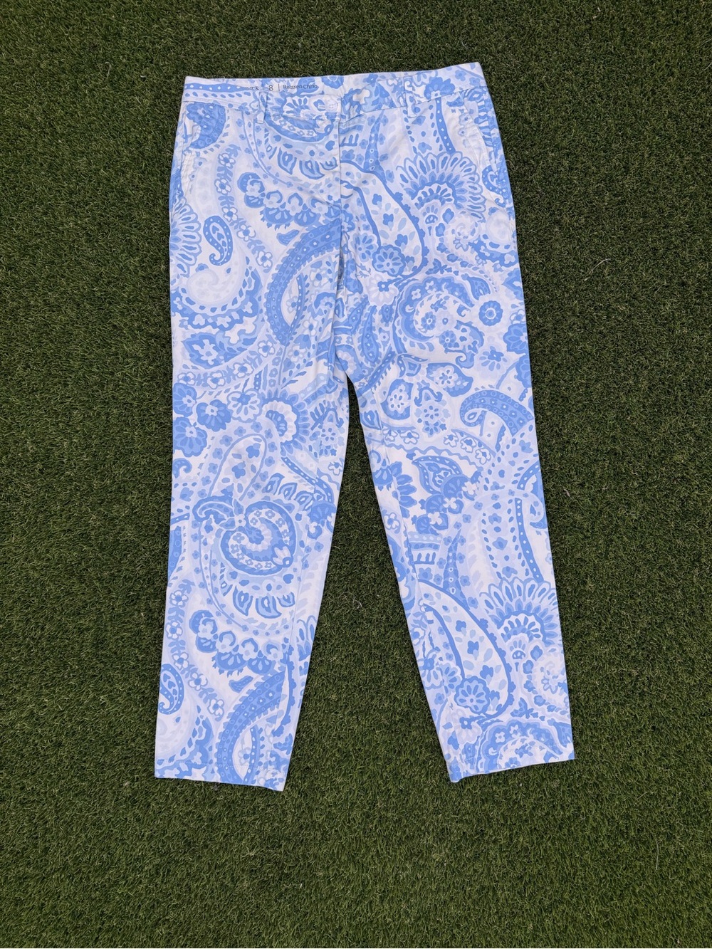 Talbots Relaxed Chino Pants in Blue & White Paisley 🌿 Size 8